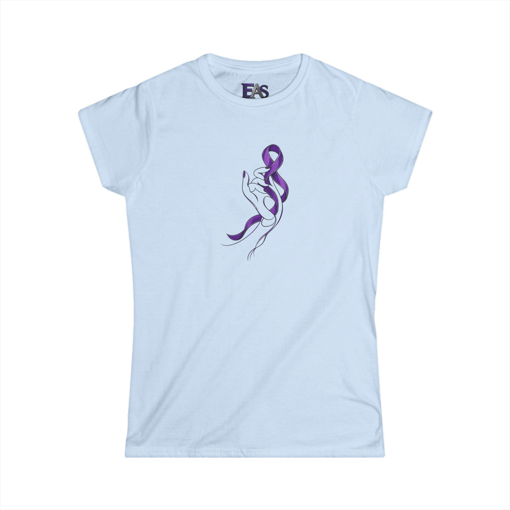 Quiet Strength Women's Epilepsy Awareness T-Shirt | Purple Ribbon Hand Art