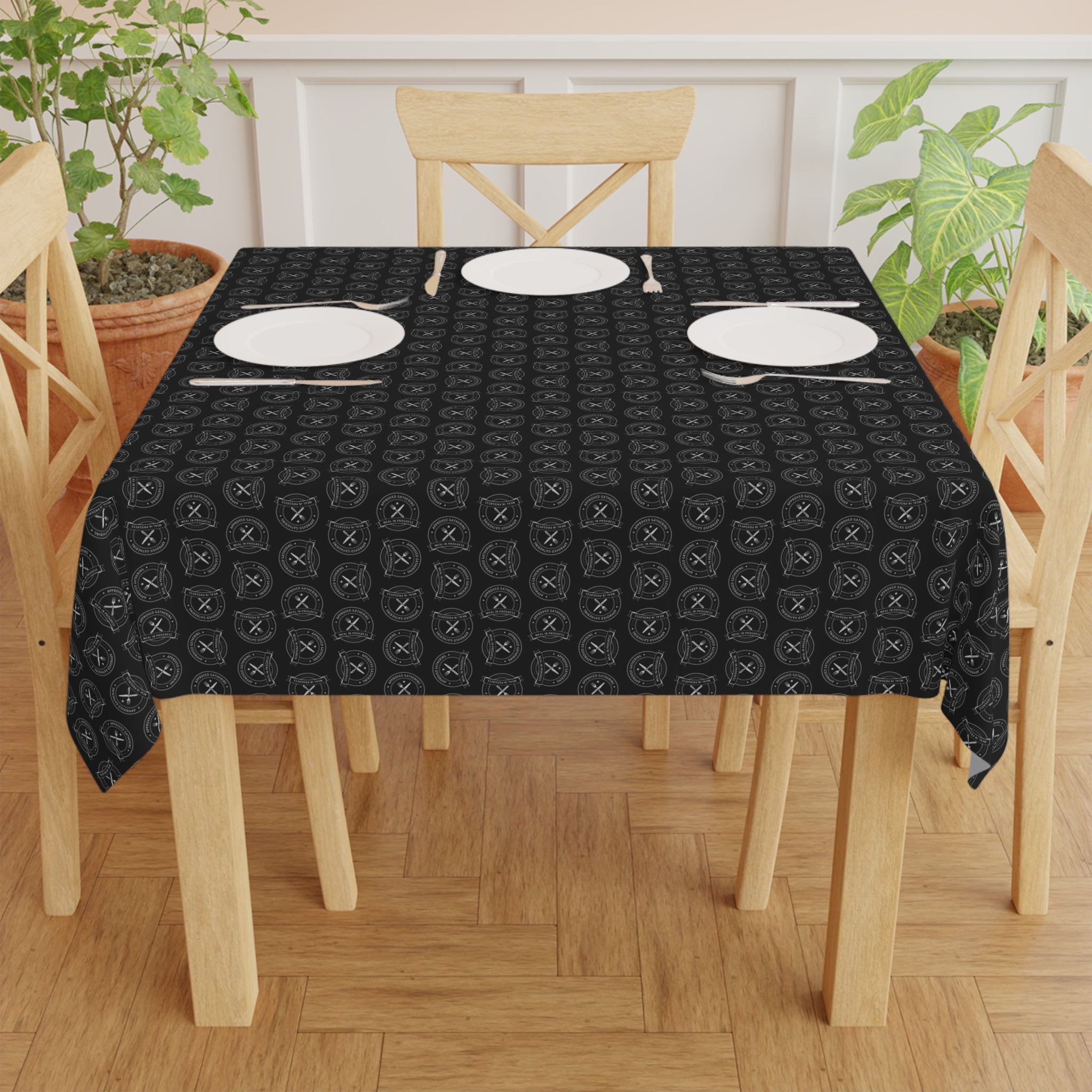 Approved Gathering Tablecloth – “Meal In Progress” Faux Seal Table Cover