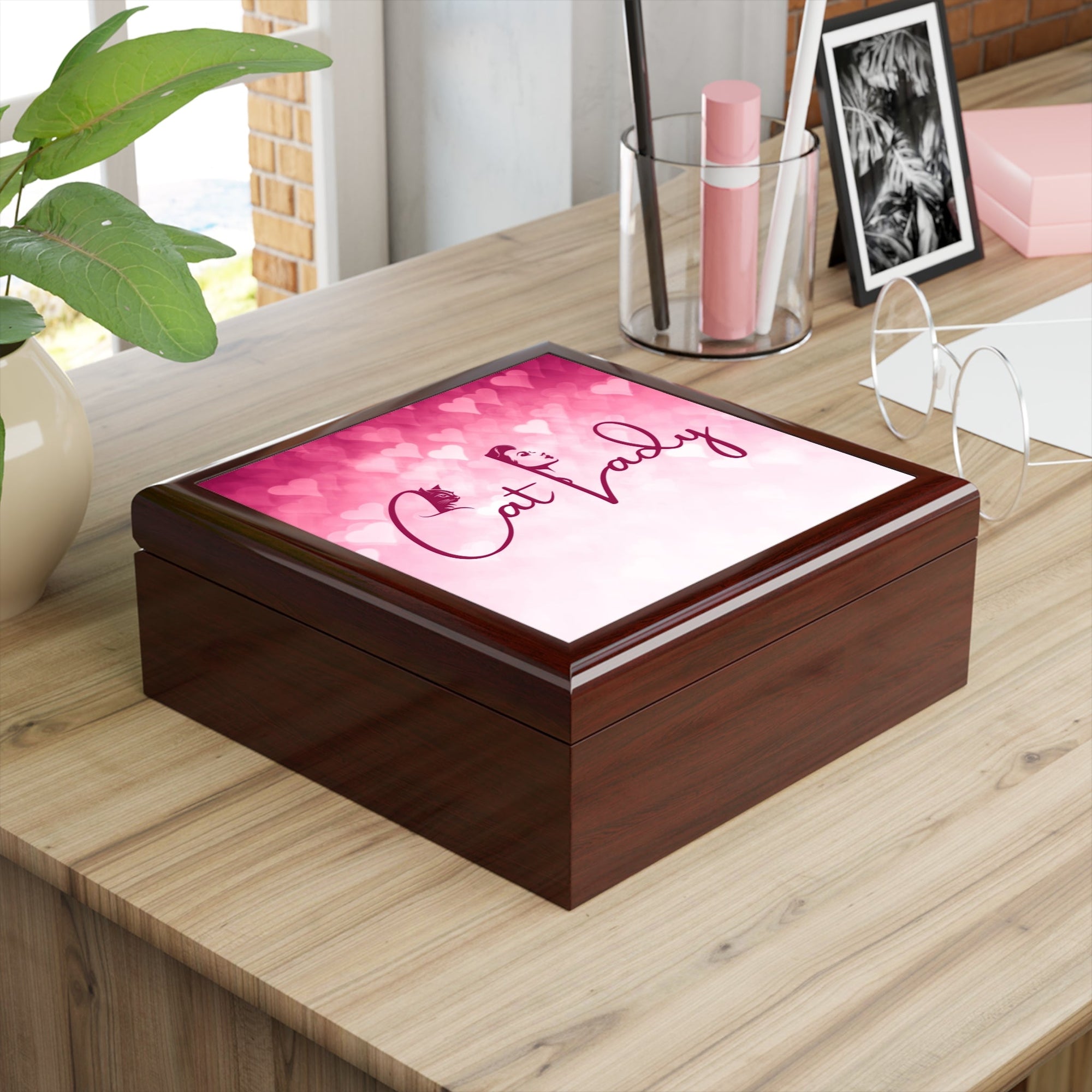 Cat Lady Hearts Jewelry Box - Perfect Gift for Cat Lovers Printify