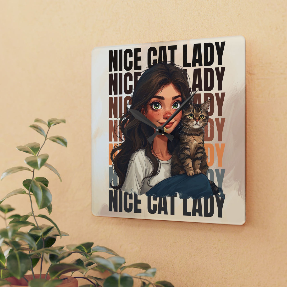 Nice Cat Lady Acrylic Wall Clock, Cute Cat Decor