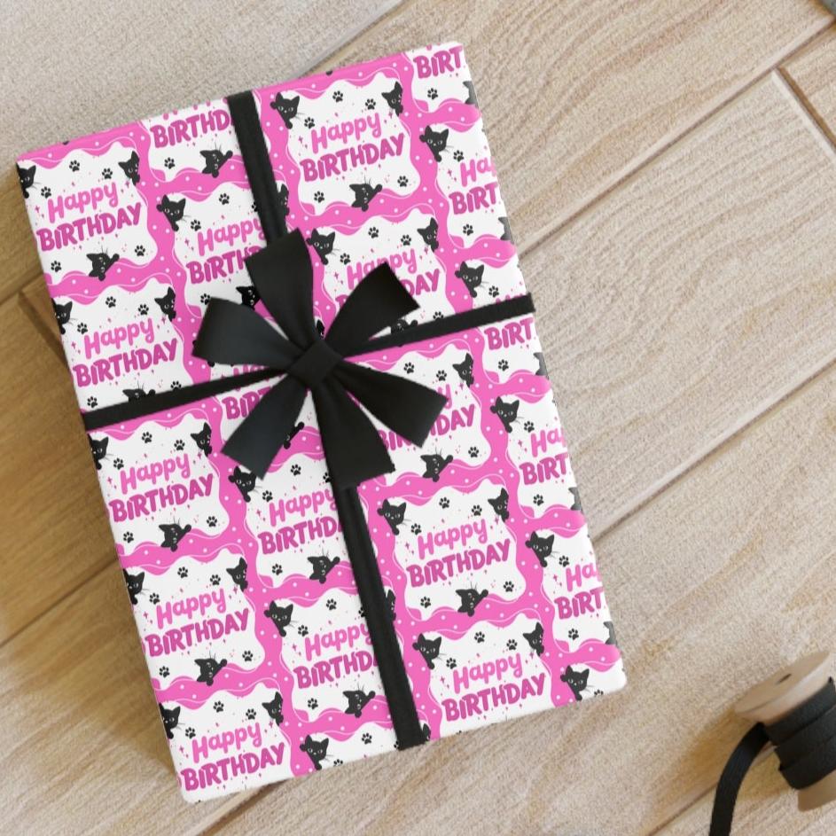 Pink Peeky Kitty Birthday Gift Wrapping Paper Rolls, 1pc - EpiAl's Shop