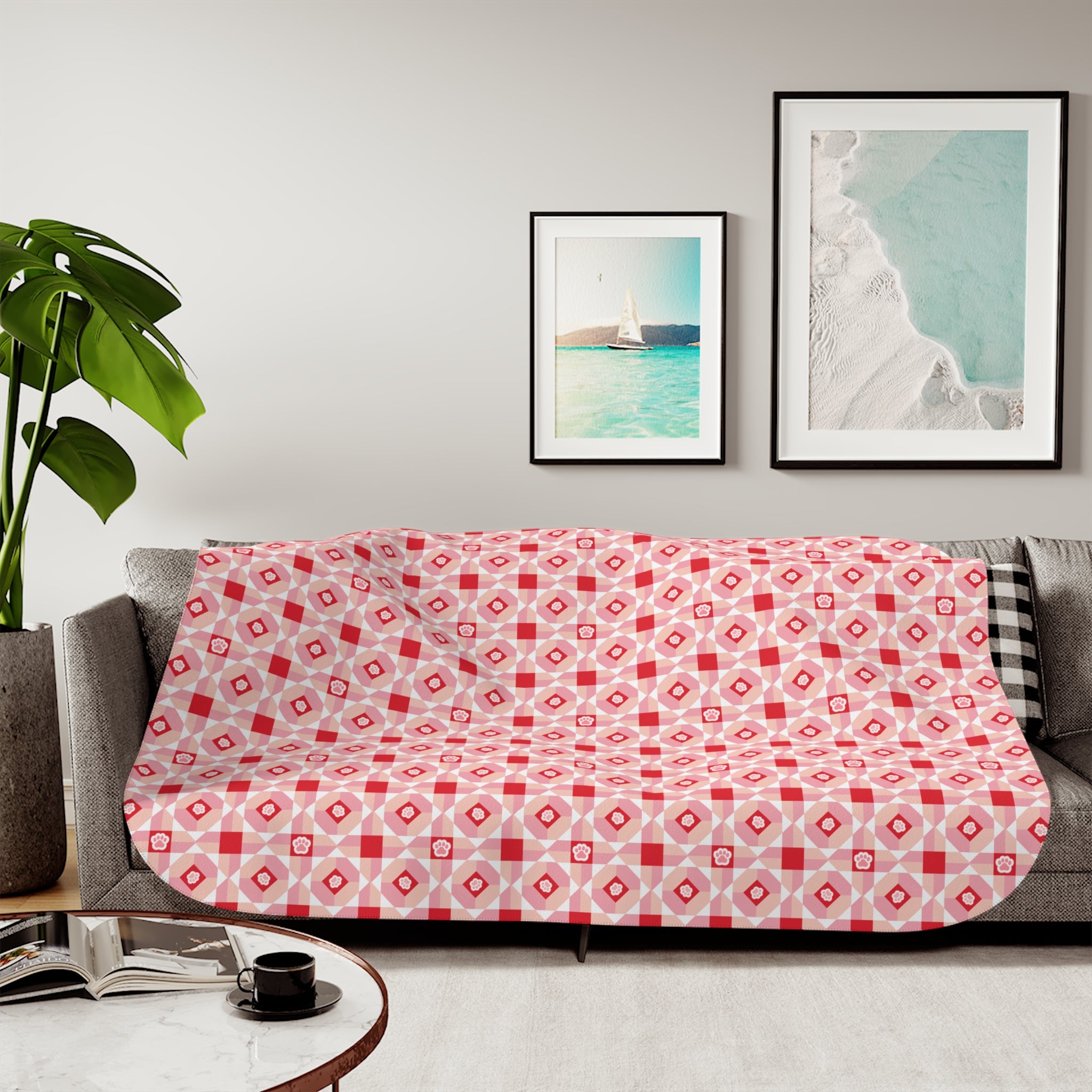 Cat Paw Patchwork Sherpa Blanket