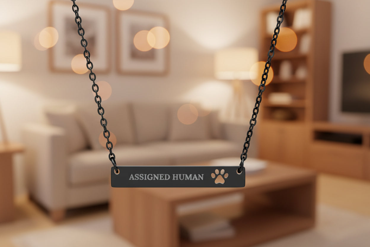 Assigned Human Bar Necklace | Cat Love Engraved Necklace
