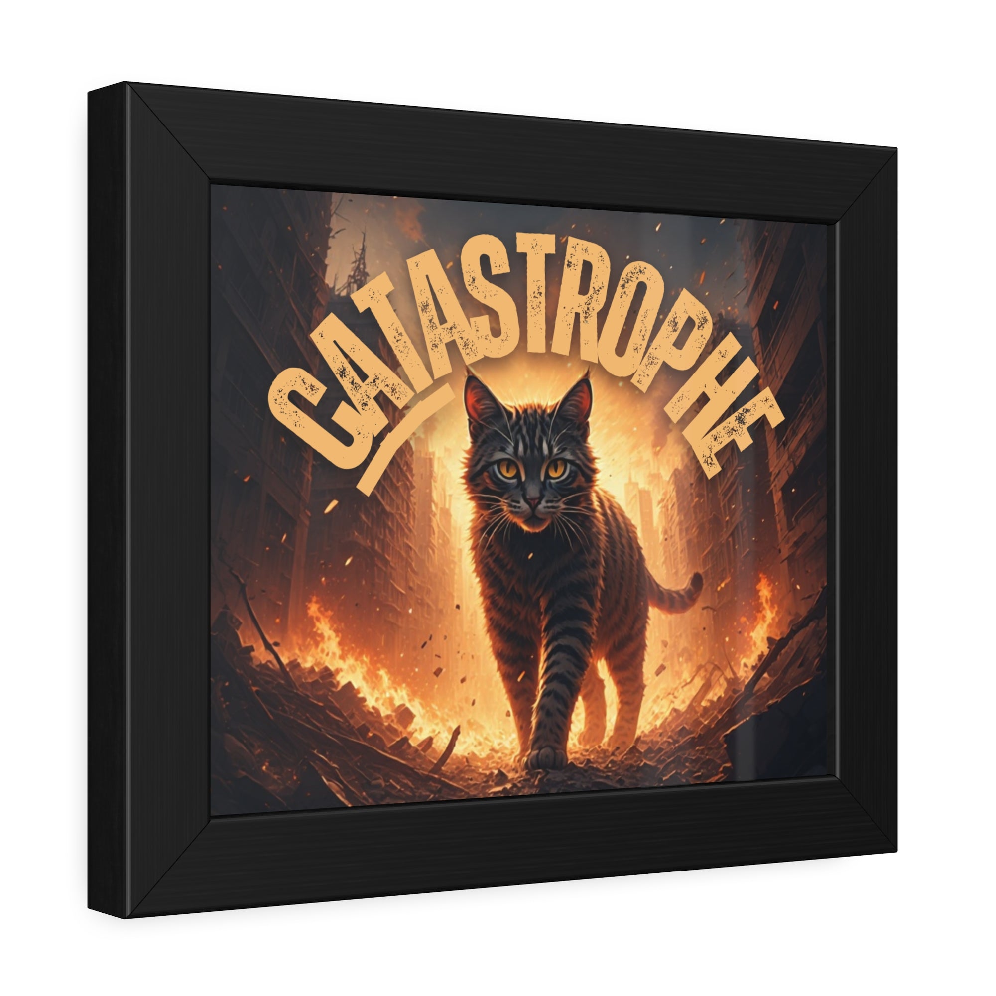 Framed Catastrophe Cat Poster Art, Quirky Cat Artwork