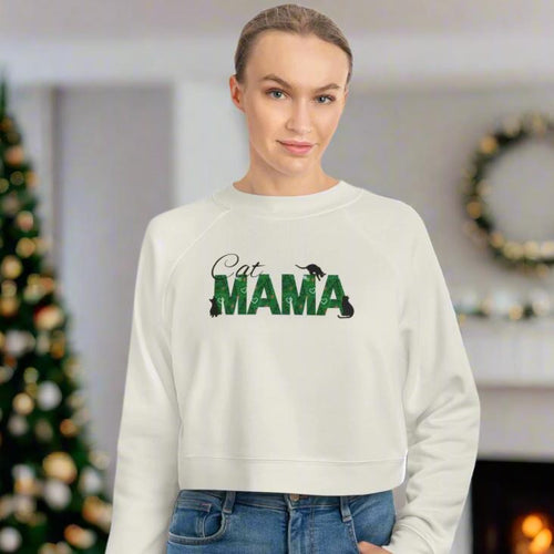 Photo depicting the ​Christmas Cat Mama Women's Cropped Fleece Pullover from EpiAl's Shop.