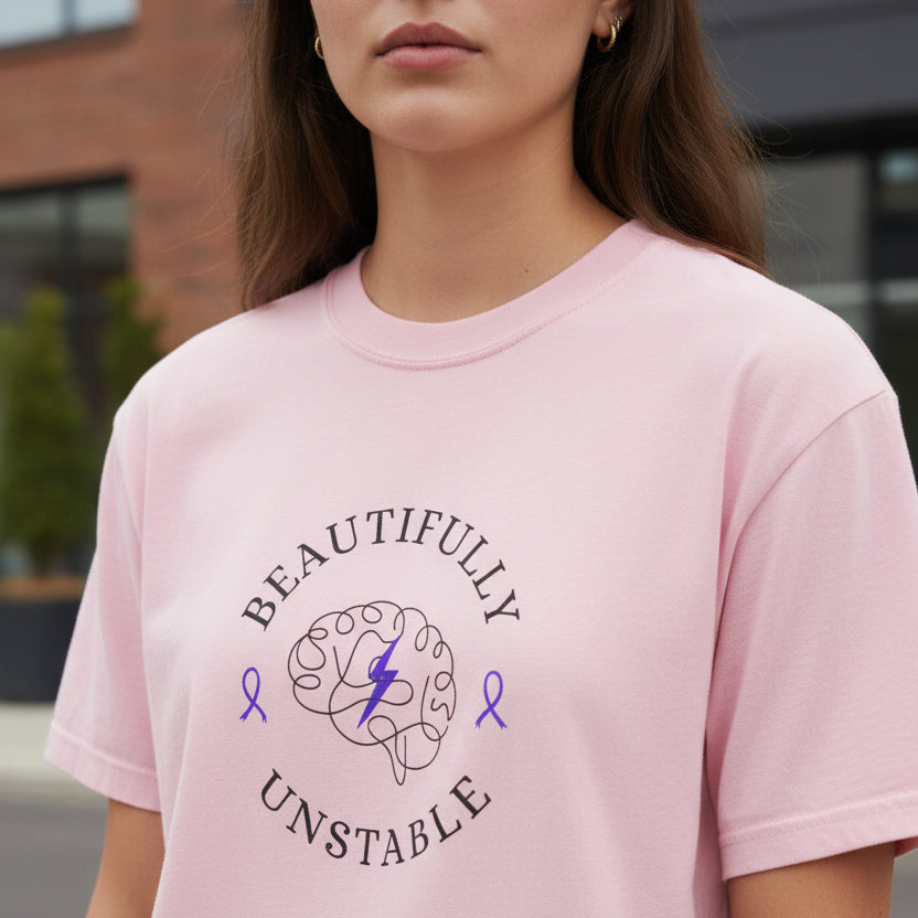 Beautifully Unstable Unisex T-Shirt – Epilepsy Awareness Purple Ribbon Tee