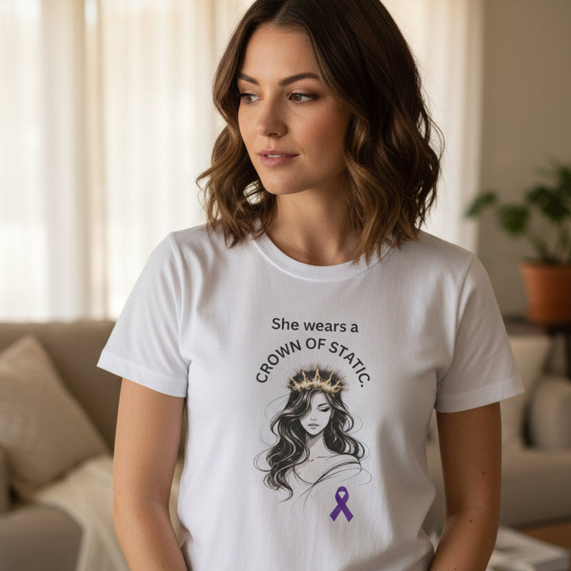 She Wears a Crown of Static – Women’s Epilepsy Awareness T-Shirt