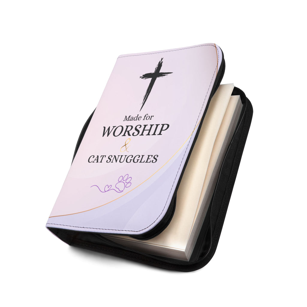 Made for Worship & Cat Snuggles Bible Cover | Christian Cat Lover Zippered Bible Case