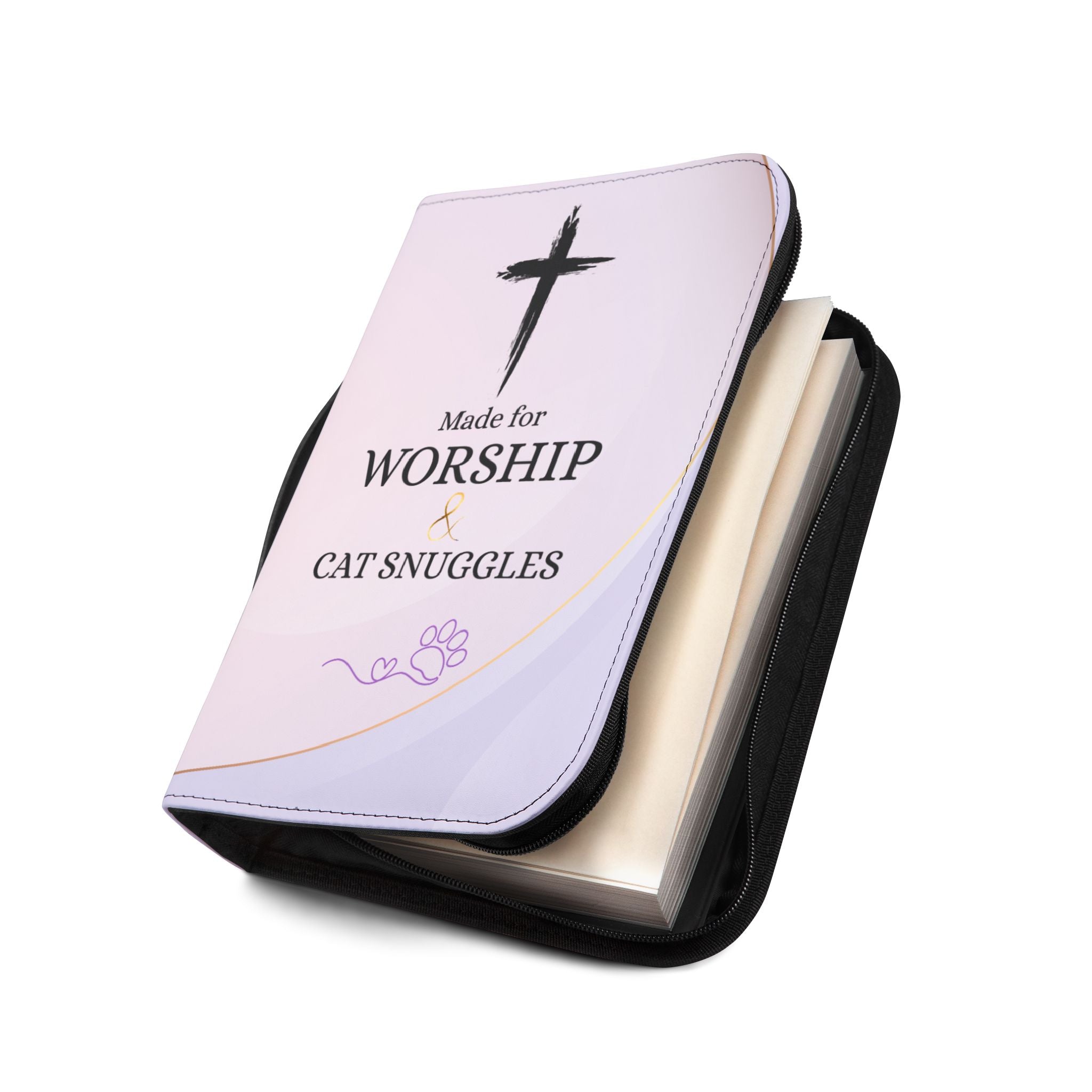 Made for Worship & Cat Snuggles Bible Cover | Christian Cat Lover Zippered Bible Case