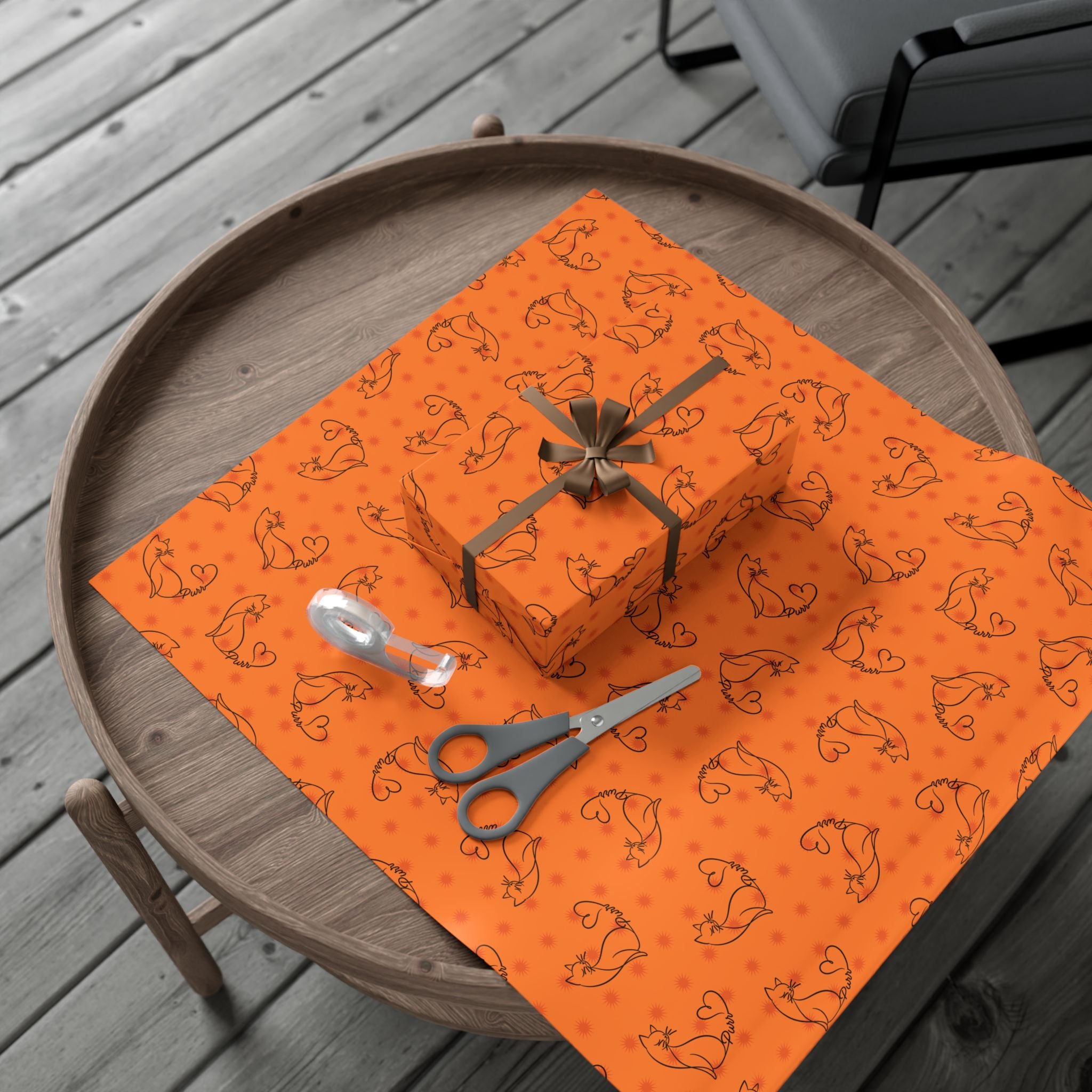 Purr Pattern All-Occasion Gift Wrap – Cat Line Art Wrapping Paper