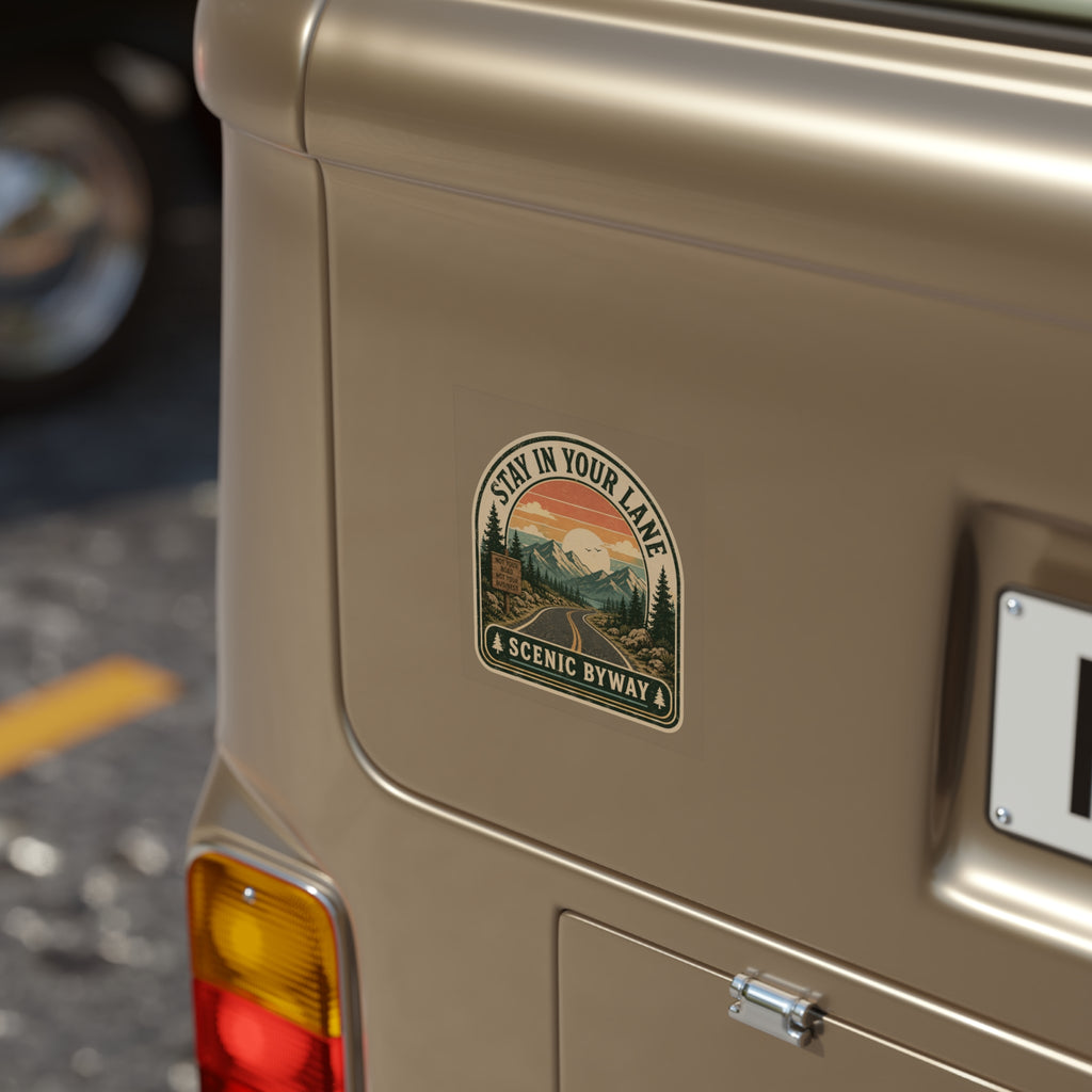 Stay in Your Lane Scenic Byway Outdoor Sticker | Transparent Weatherproof Vinyl Decal