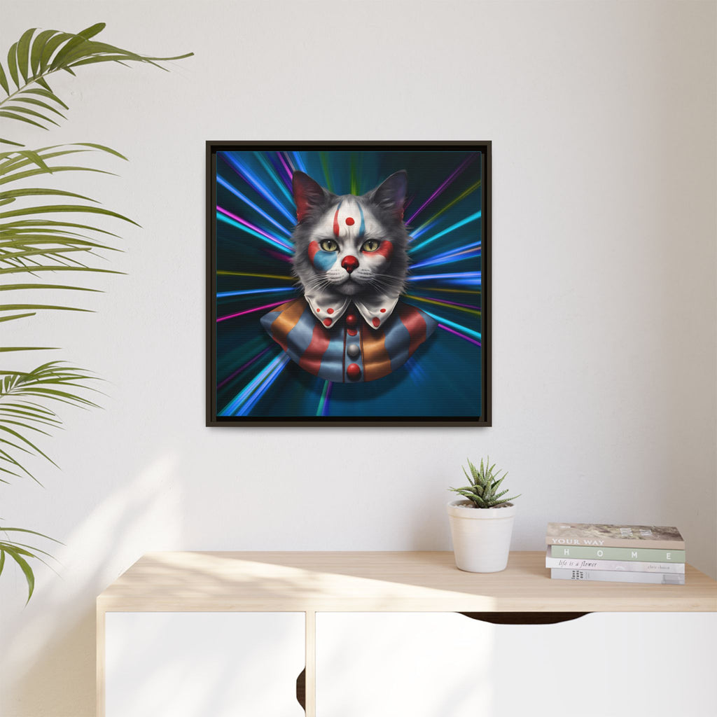 Colorful Cat Clown Framed Canvas Art – Quirky Home Decor for Pet Lovers