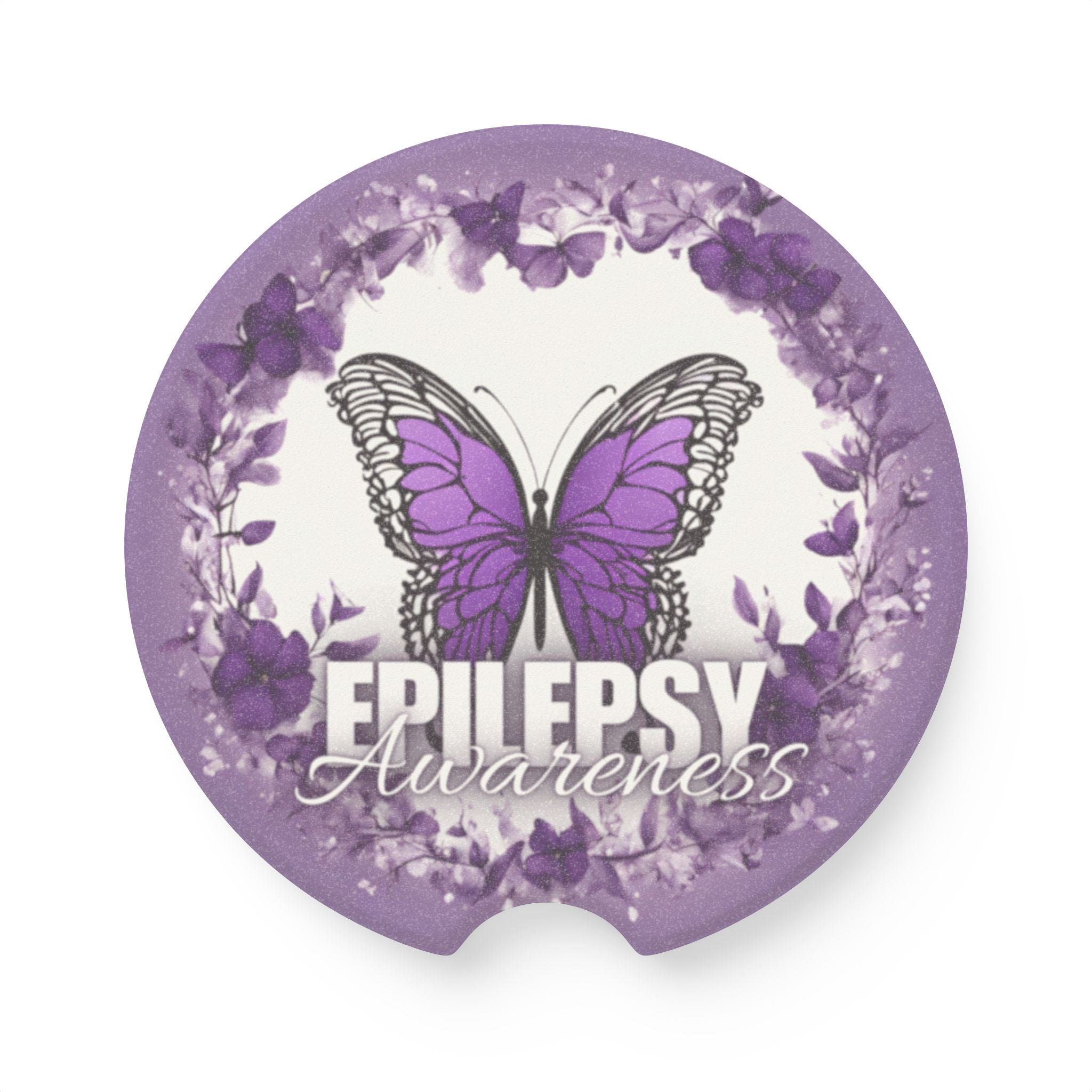 Photo depicting the ​Epilepsy Awareness Butterfly Soapstone Car Coaster from EpiAl's Shop.