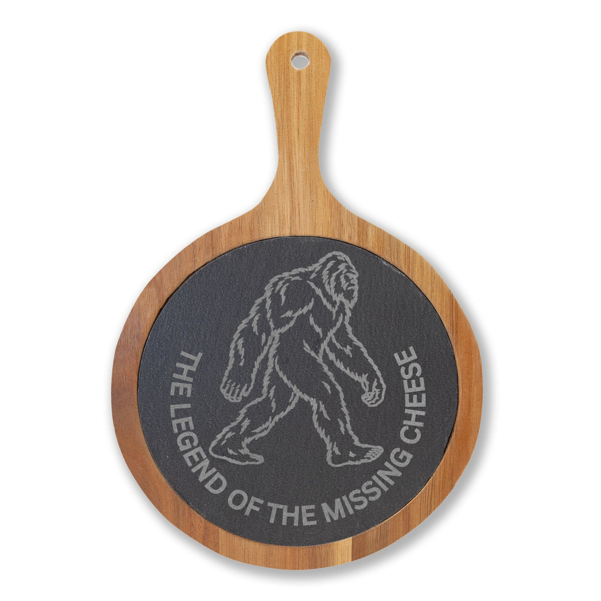 Bigfoot Charcuterie Board | The Legend of the Missing Cheese | Engraved Slate & Acacia Wood Cheese Board