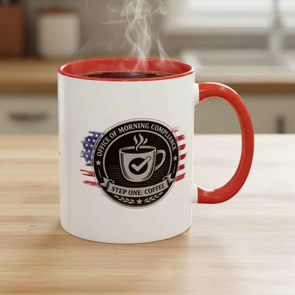 Office of Morning Compliance Coffee Mug – “Step One: Coffee” Official Seal Cup