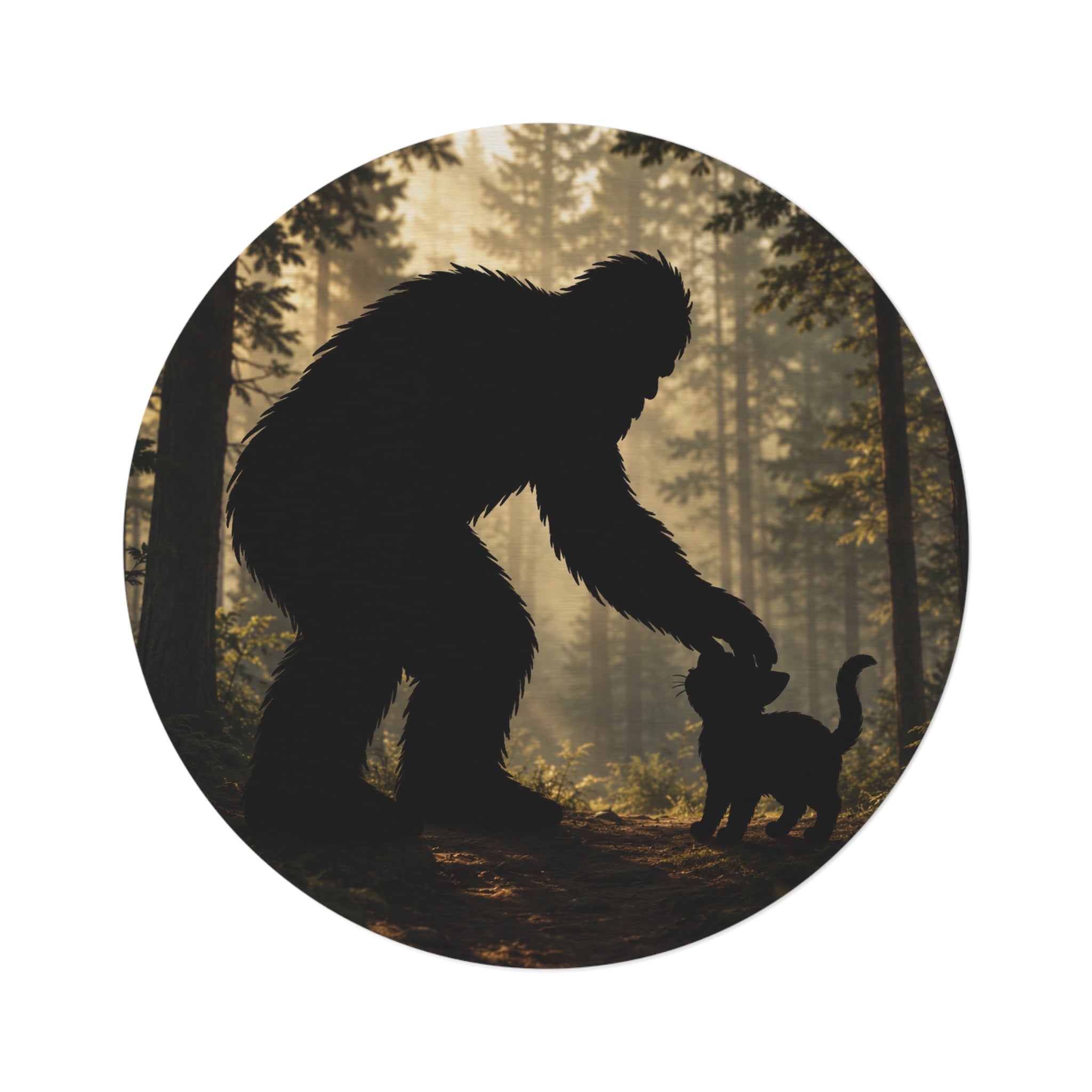 Bigfoot & Cat Unexpected Friends Round Rug