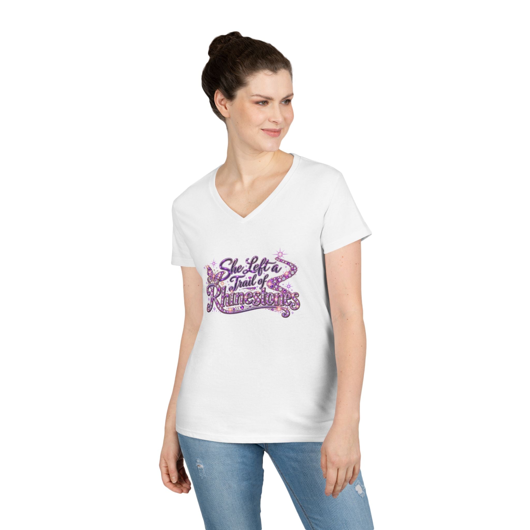She Left a Trail of Rhinestones V-Neck T-Shirt