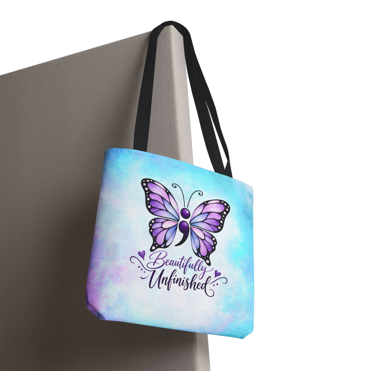 Beautifully Unfinished Semicolon Butterfly Suicide Awareness Tote Bag