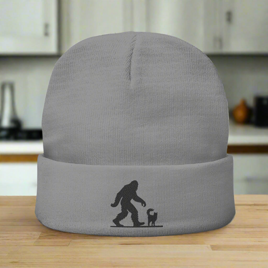 Beanie Hat (Embroidered Sasquatch and Cat Design)