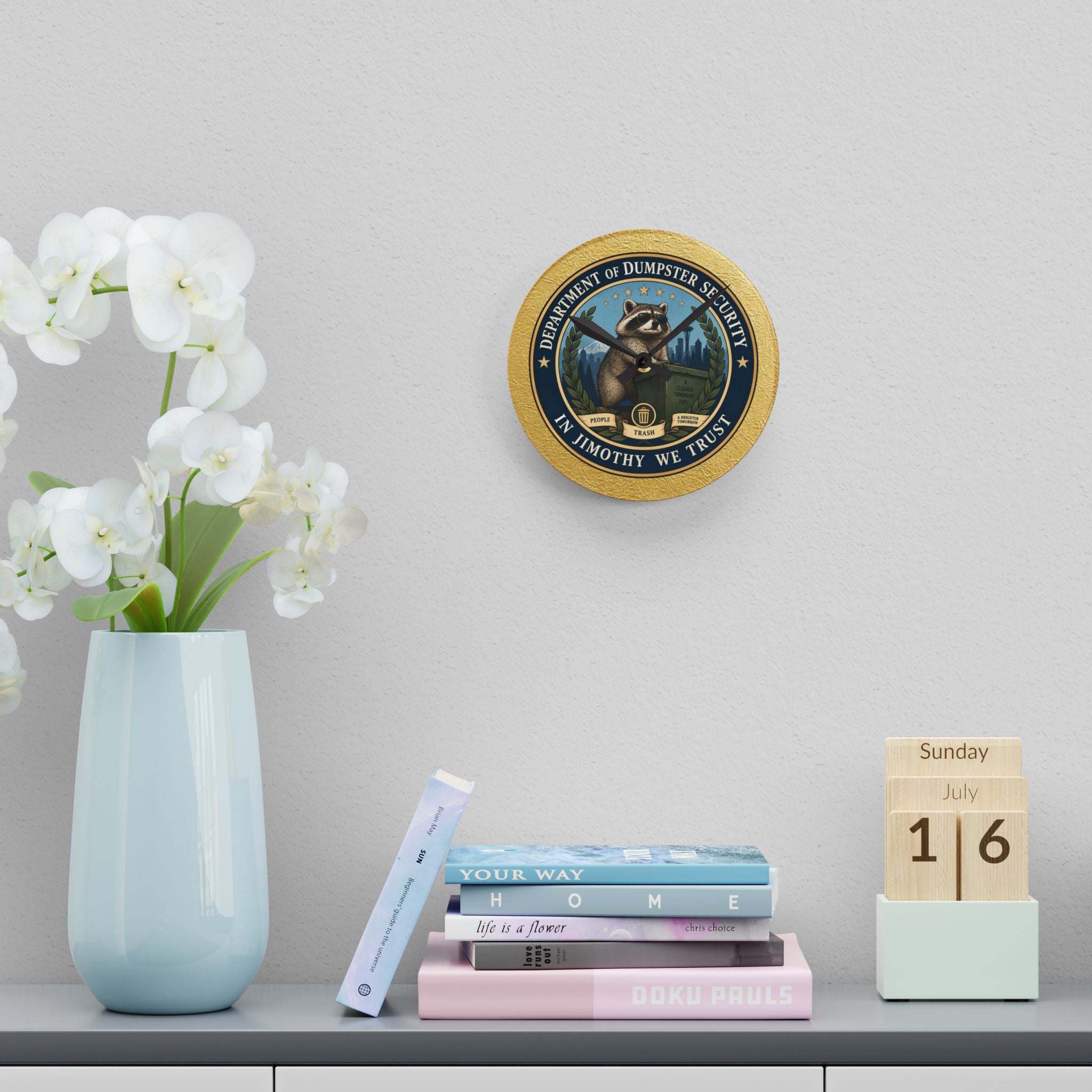 Department of Dumpster Security Jimothy Wall Clock | Raccoon Humor Decor