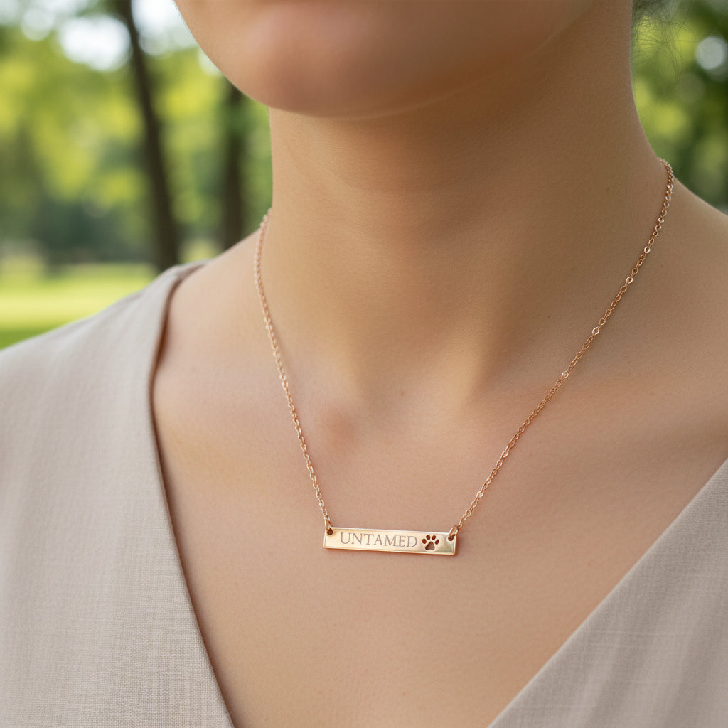 UNTAMED Paw Bar Necklace – Minimalist Cat Attitude Engraved Necklace