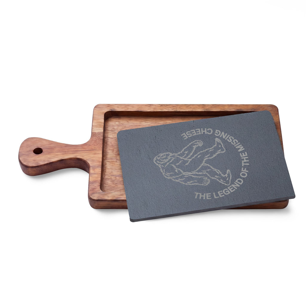Bigfoot Charcuterie Board | The Legend of the Missing Cheese | Engraved Slate & Acacia Wood Cheese Board