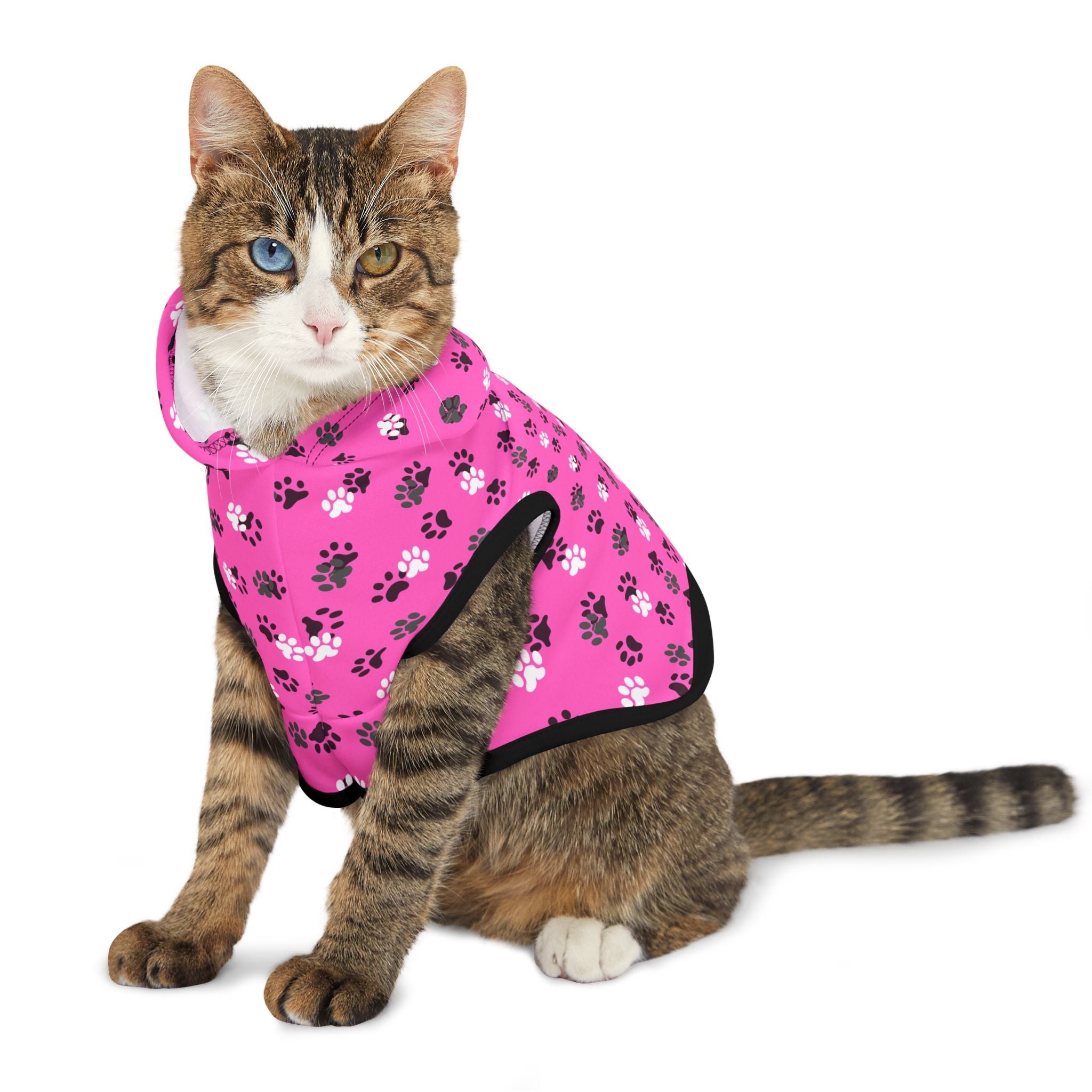 Photo depicting the ​Pink Paw Prints Pet Hoodie from EpiAl's Shop.