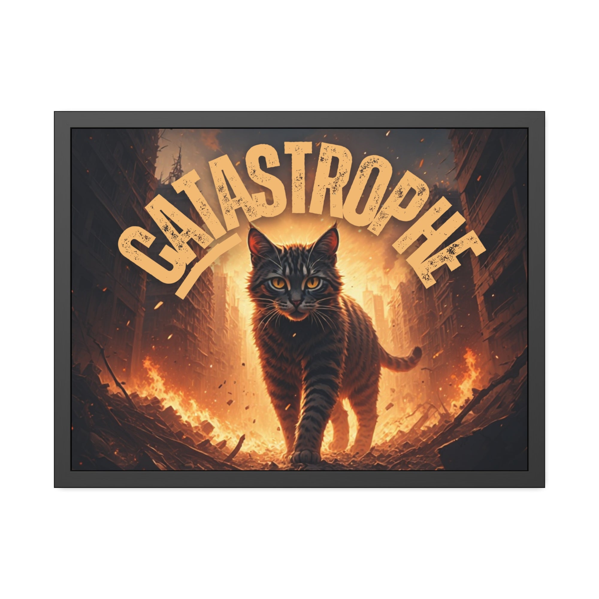Framed Catastrophe Cat Poster Art, Quirky Cat Artwork