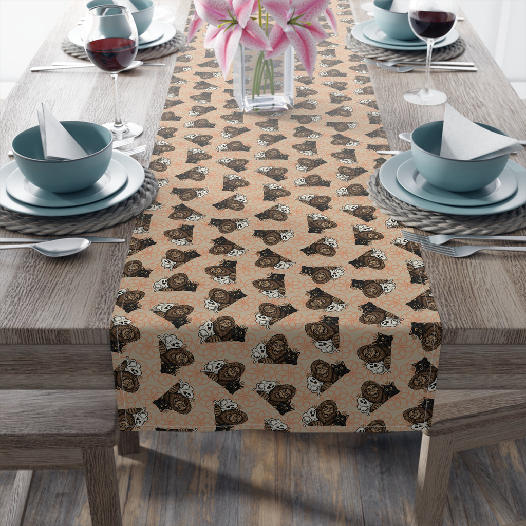 Bigfoot, Boo & Black Cat Halloween Table Runner