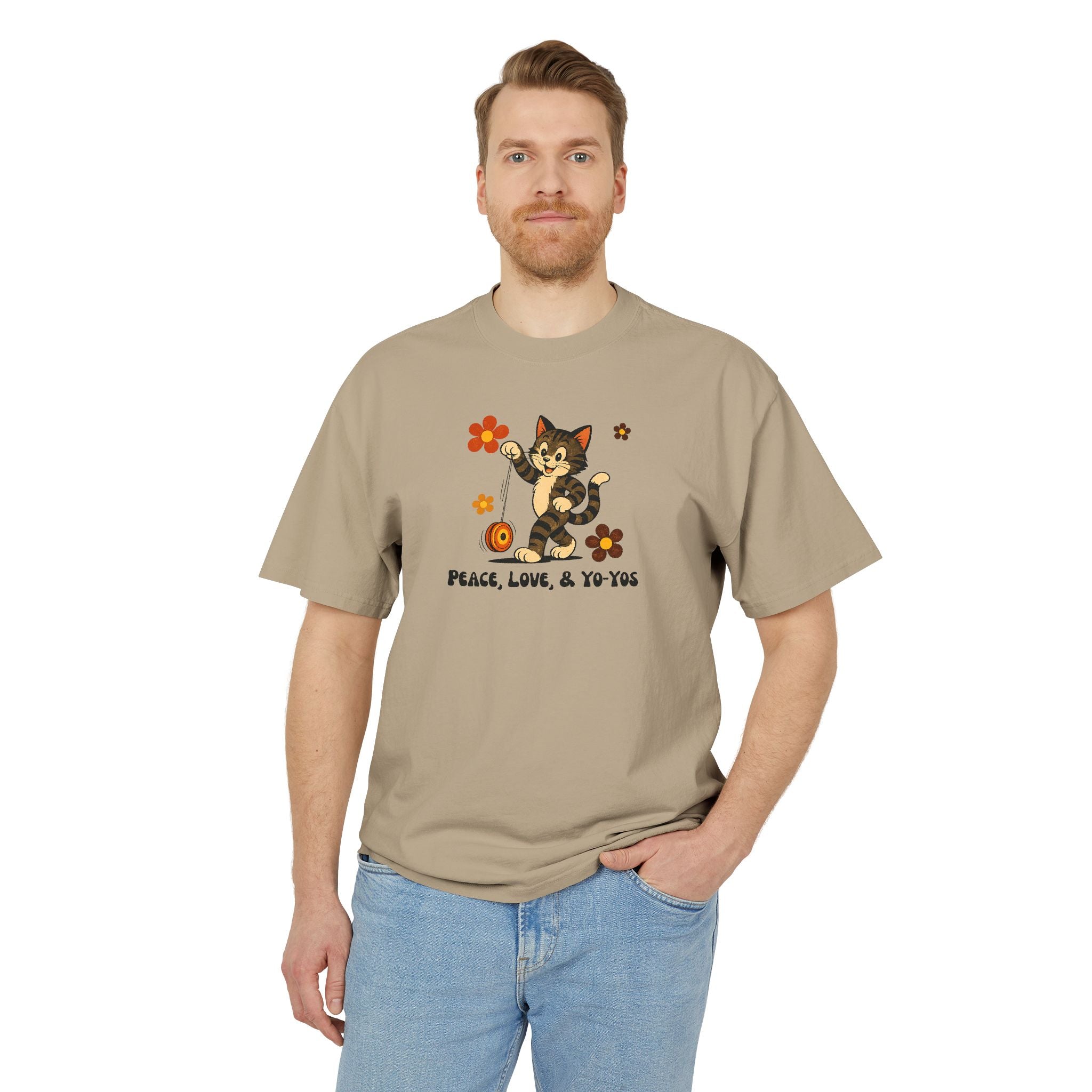 Peace, Love, & Yo-Yos Oversized Vintage Cat T-Shirt