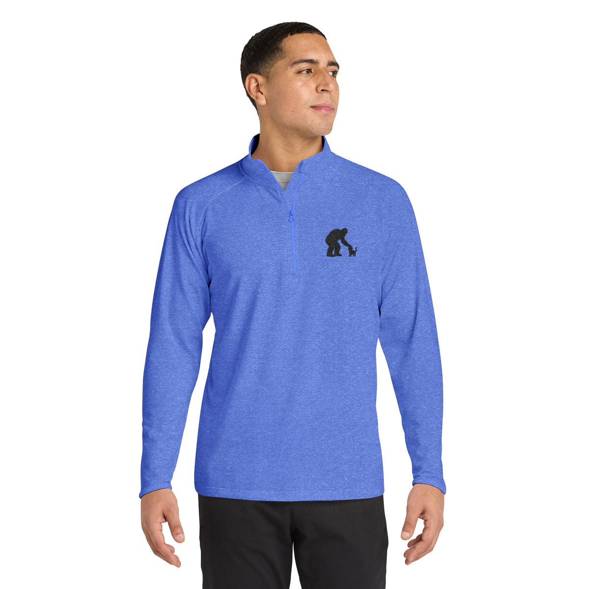 Bigfoot & Cat Embroidered Quarter-Zip Pullover | Sasquatch Cat Shirt