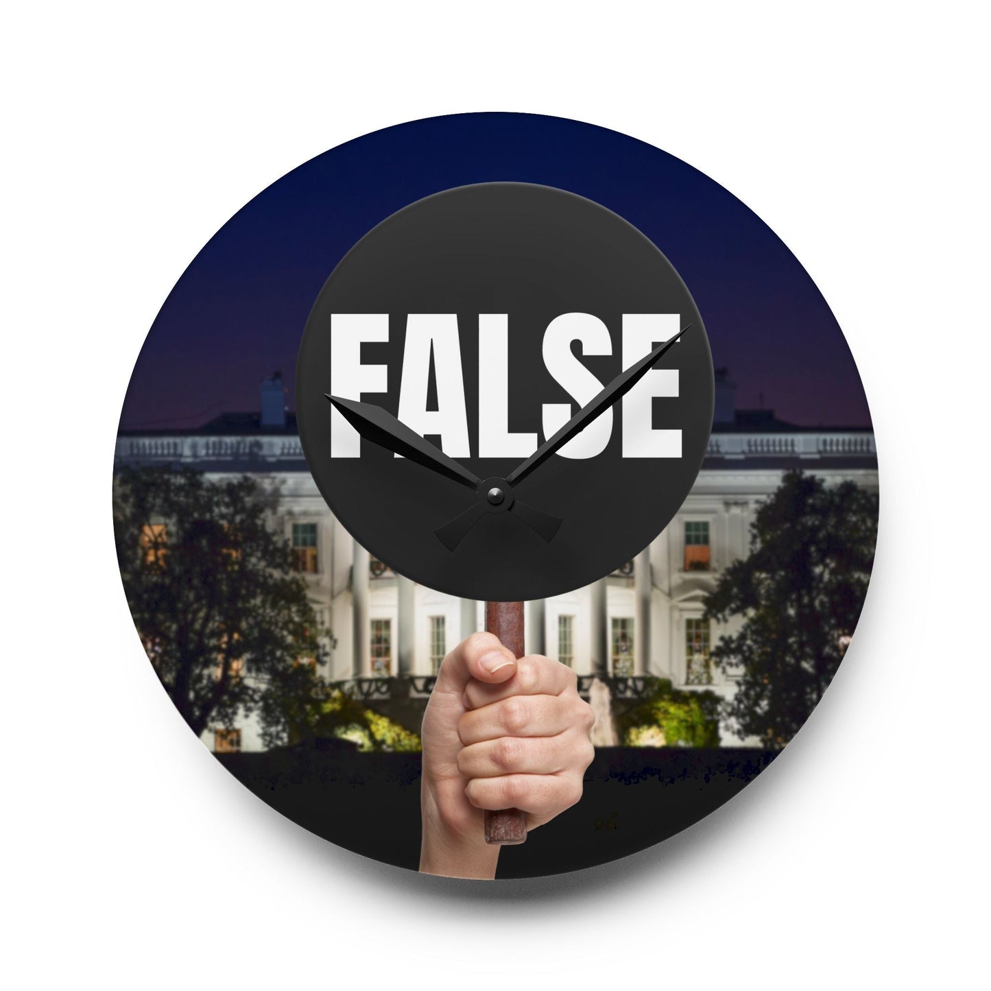 False Sign Bold Statement Acrylic Wall Clock Printify