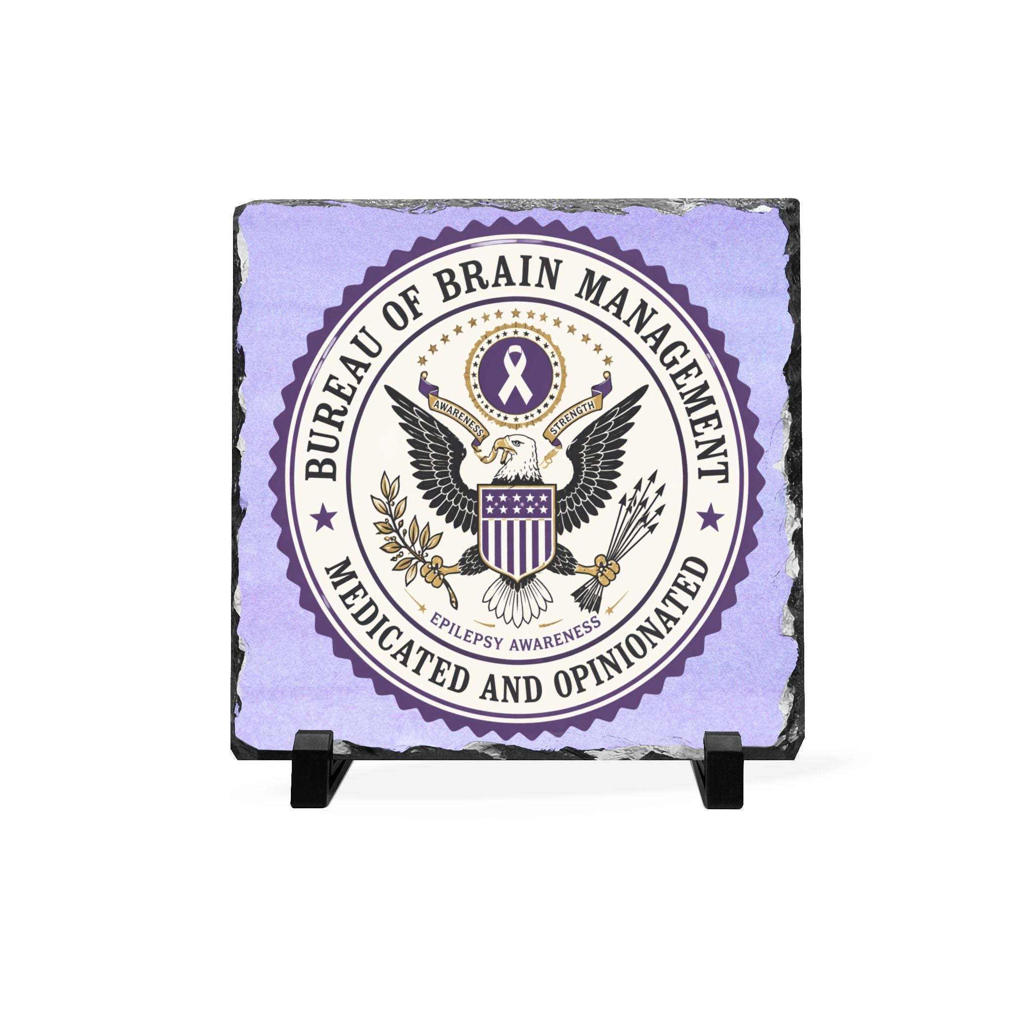 Bureau of Brain Management Slate Plaque | “Medicated and Opinionated” Desk Sign