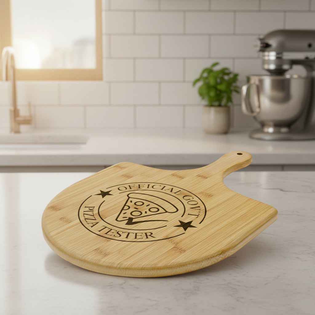 Official Government Pizza Tester – Engraved Bamboo Pizza Board