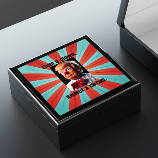 Humorous "Elect a Clown" Jewelry Box Printify