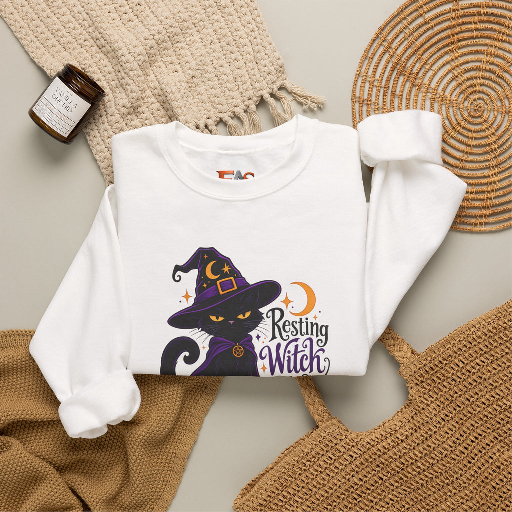 Resting Witch Face Cat Sweatshirt | Halloween Witch Cat Crewneck
