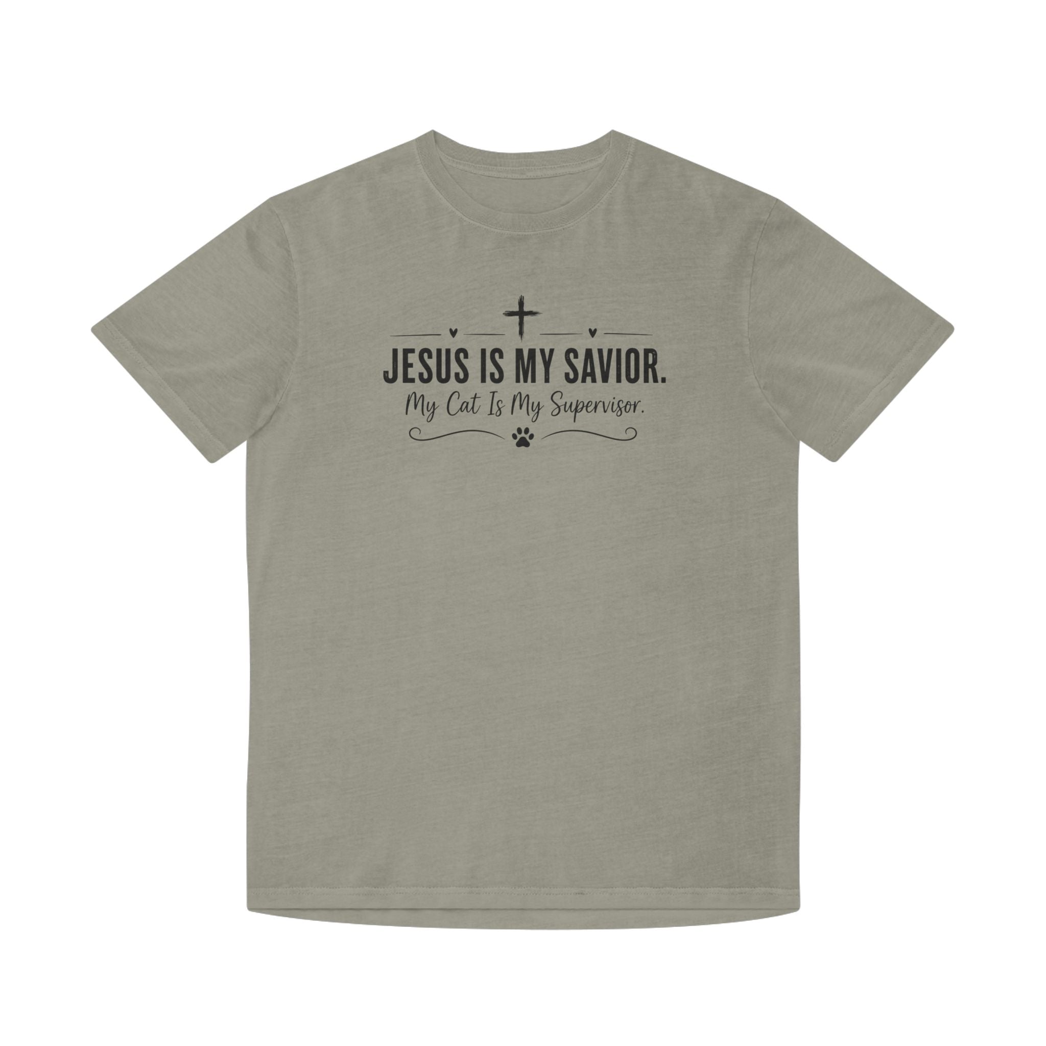 Jesus Is My Savior. My Cat Is My Supervisor. Vintage- Style T-Shirt