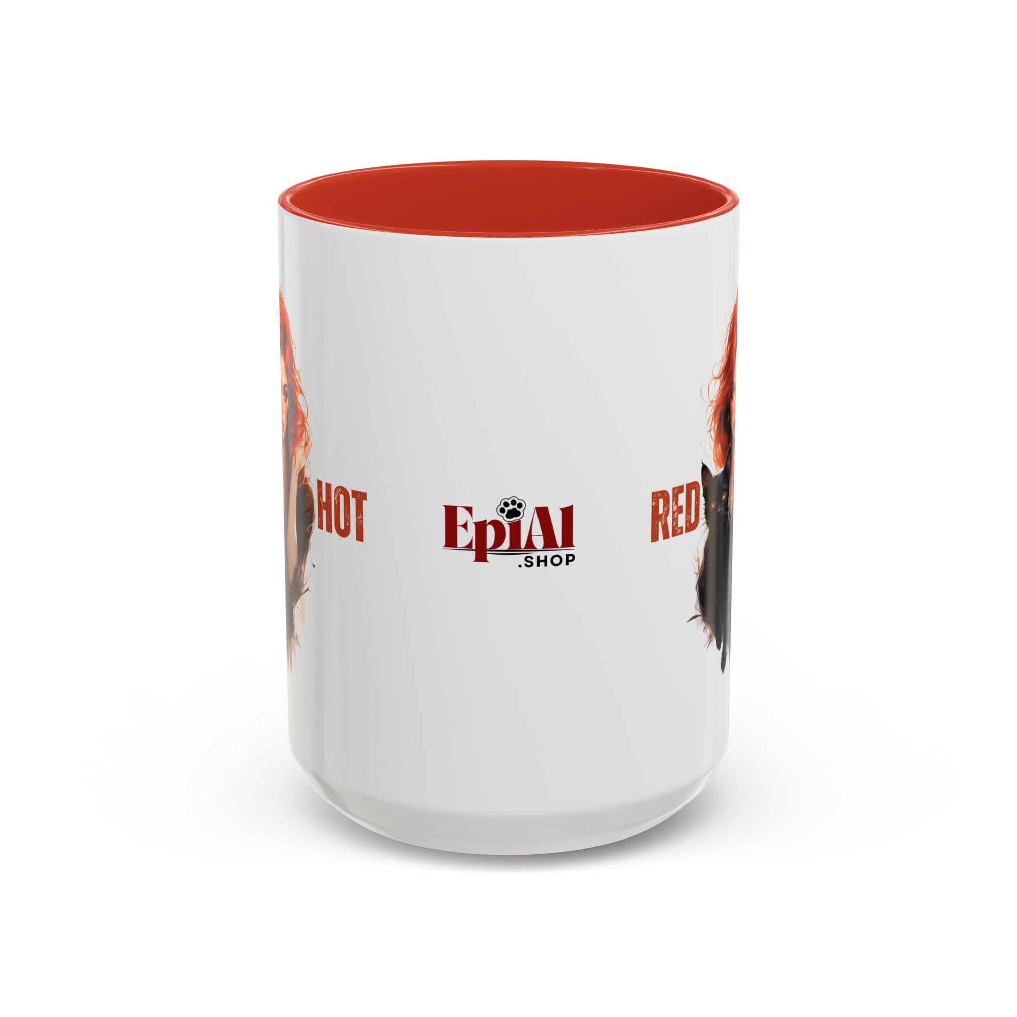 Red Hot Coffee Mug with Artistic Cat-Themed Design