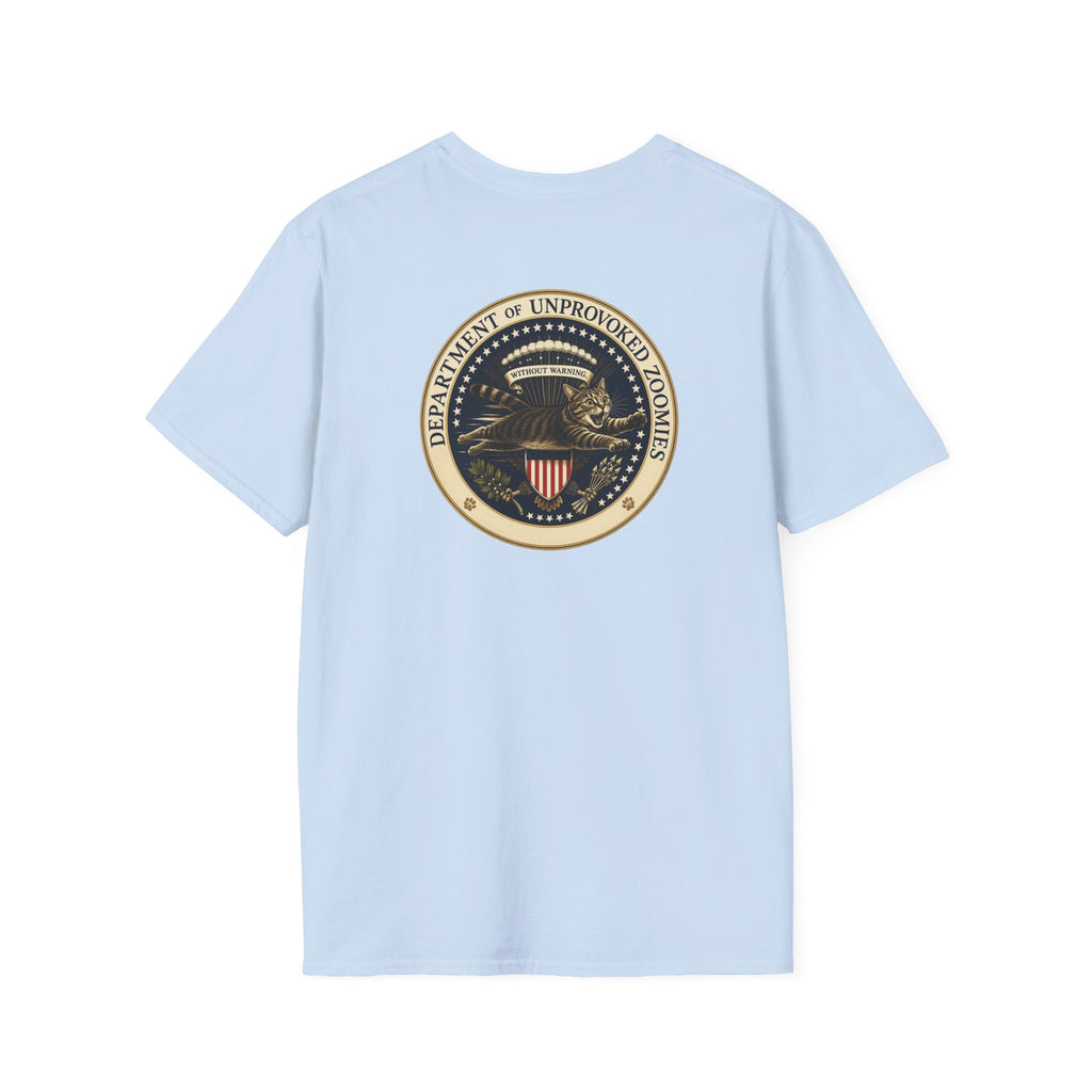 Department of Unprovoked Zoomies Cat T-Shirt | Faux Government Seal Tee