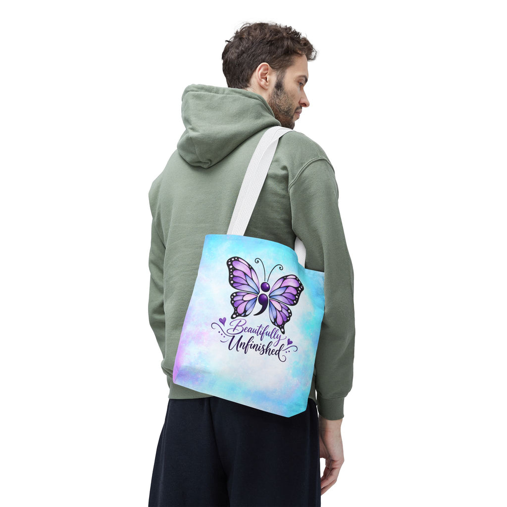 Beautifully Unfinished Semicolon Butterfly Suicide Awareness Tote Bag