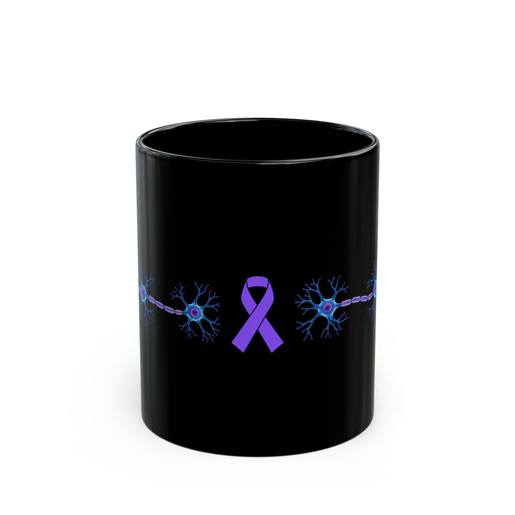 Epilepsy Awareness Neuron & Purple Ribbon Black Ceramic Mug | 11 oz & 15 oz