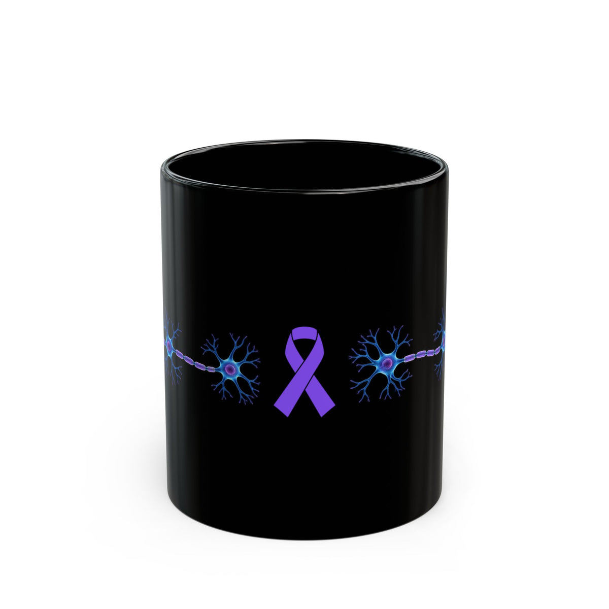 Epilepsy Awareness Neuron & Purple Ribbon Black Ceramic Mug | 11 oz & 15 oz