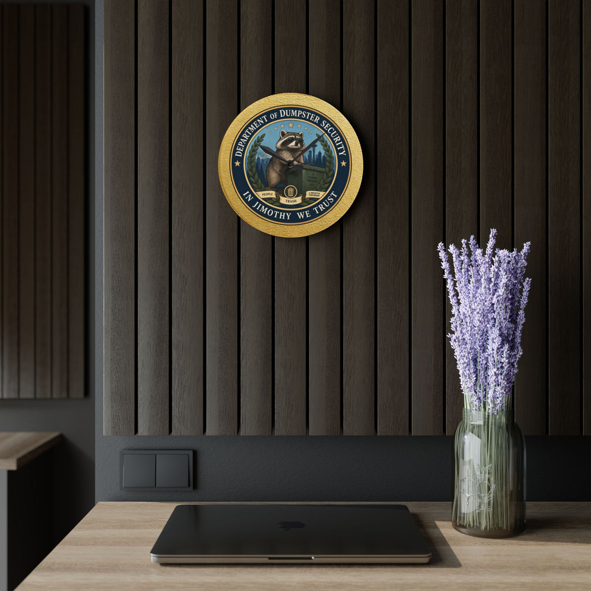 Department of Dumpster Security Jimothy Wall Clock | Raccoon Humor Decor