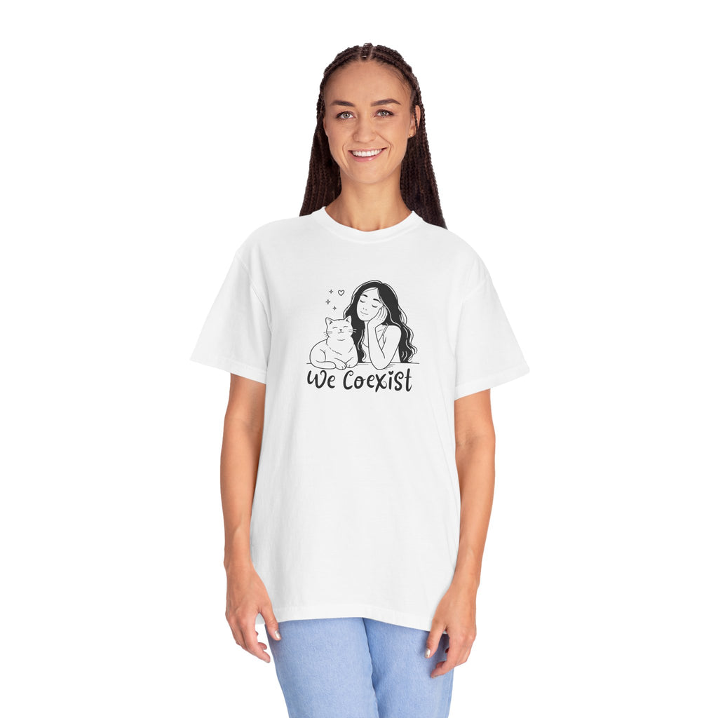We Coexist T-Shirt – Minimalist Cat Lover Graphic Tee