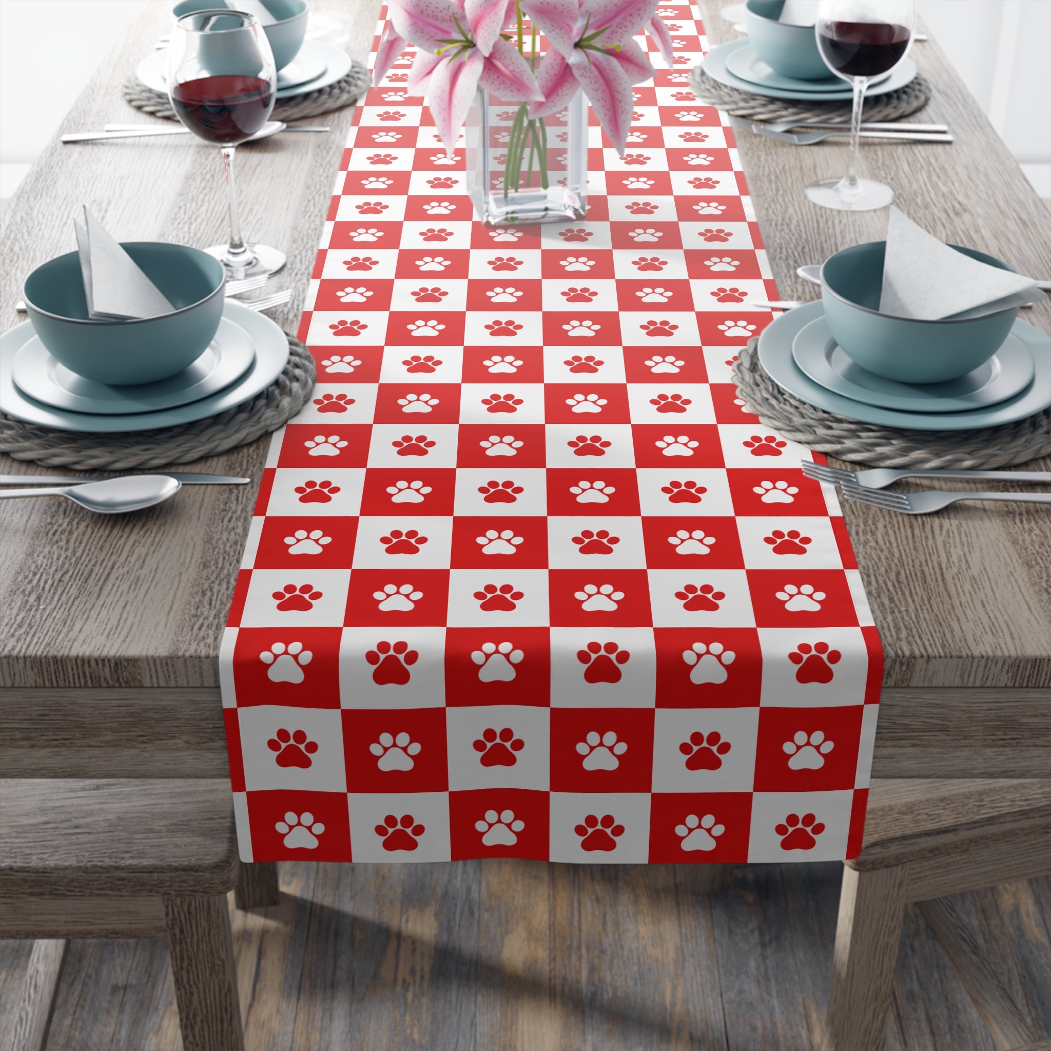 Red & White Paws Table Runner (Cotton, Poly) - EpiAl's Shop