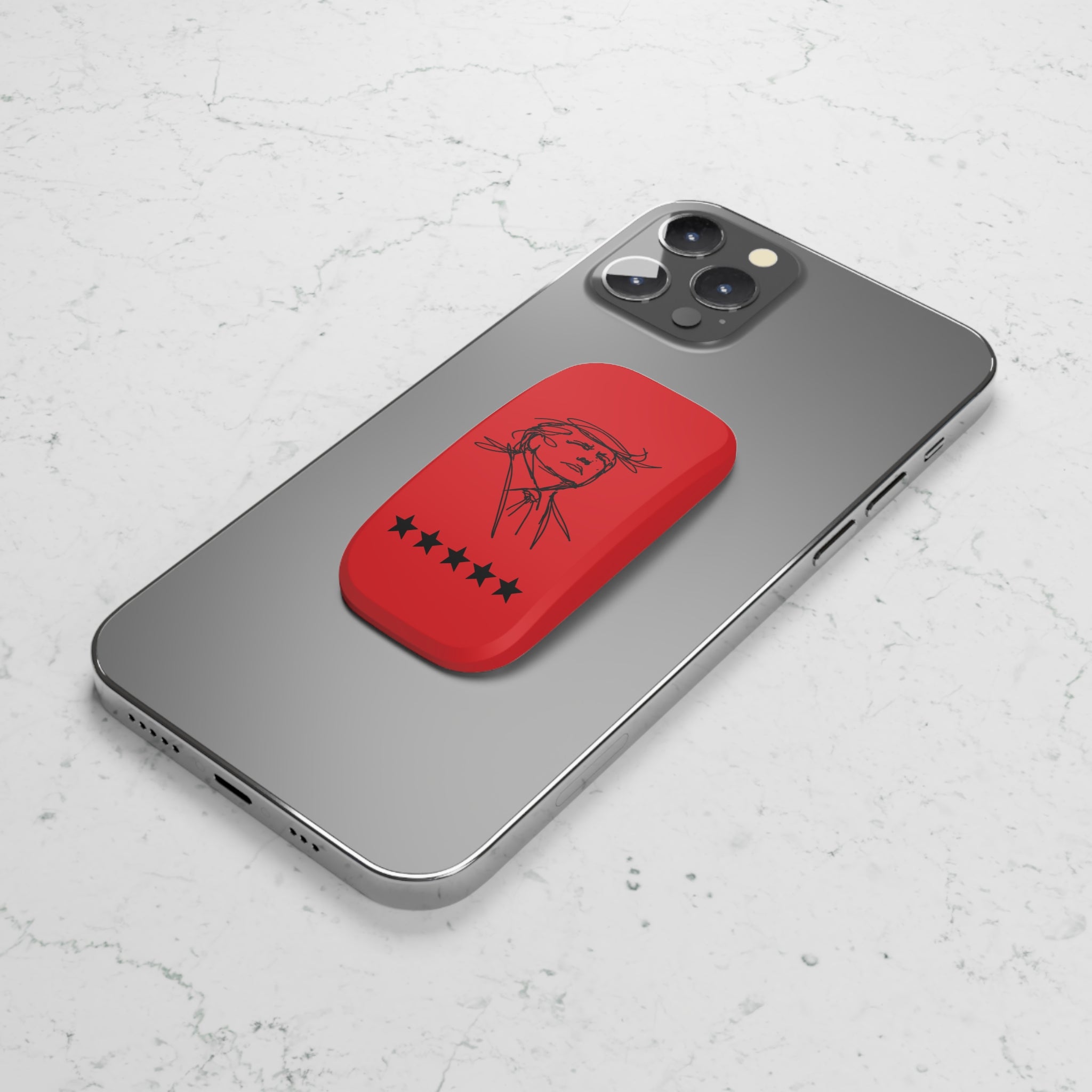 Swoop Guy Phone Grip – Minimal Line Portrait Pop Grip with Kickstand (Red Star Design)