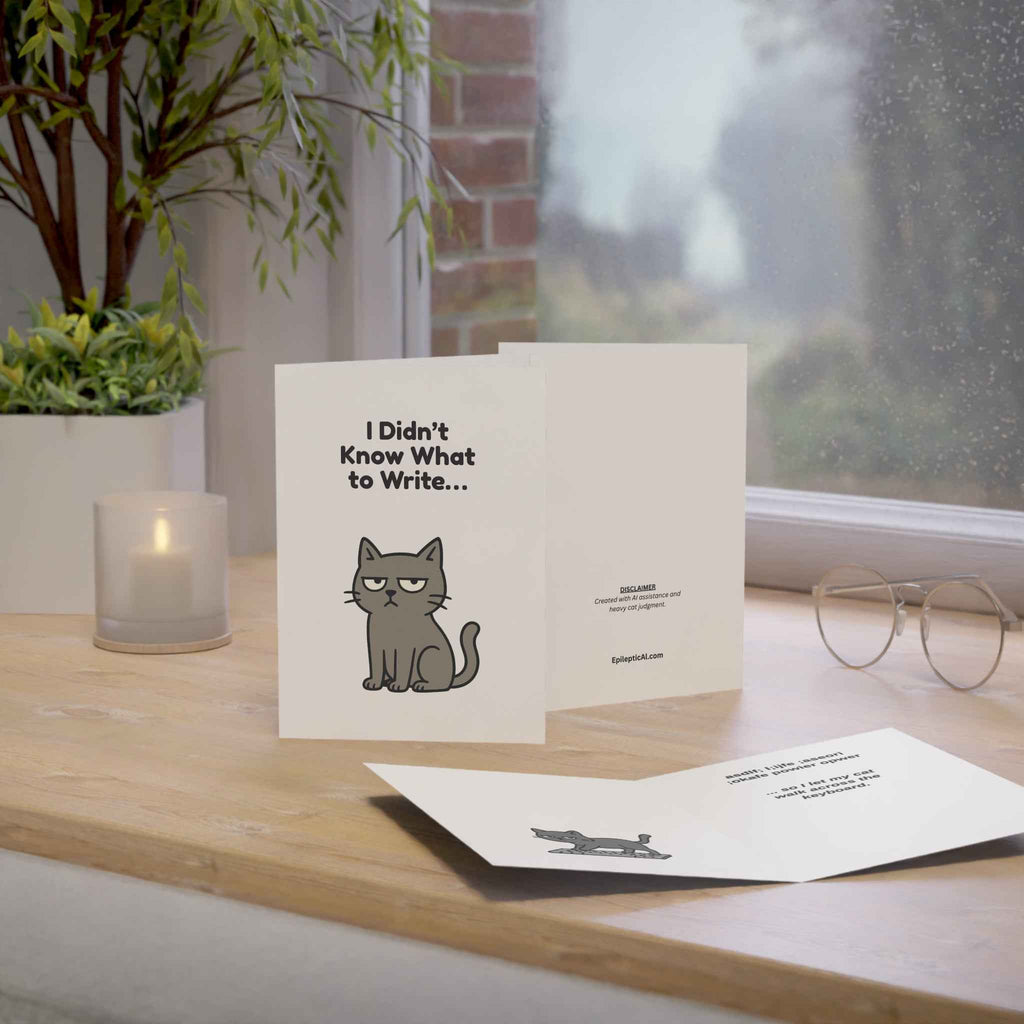 Funny Cat Keyboard Greeting Card – “I Didn’t Know What to Write…” – 10, 30, 50 pc. sets