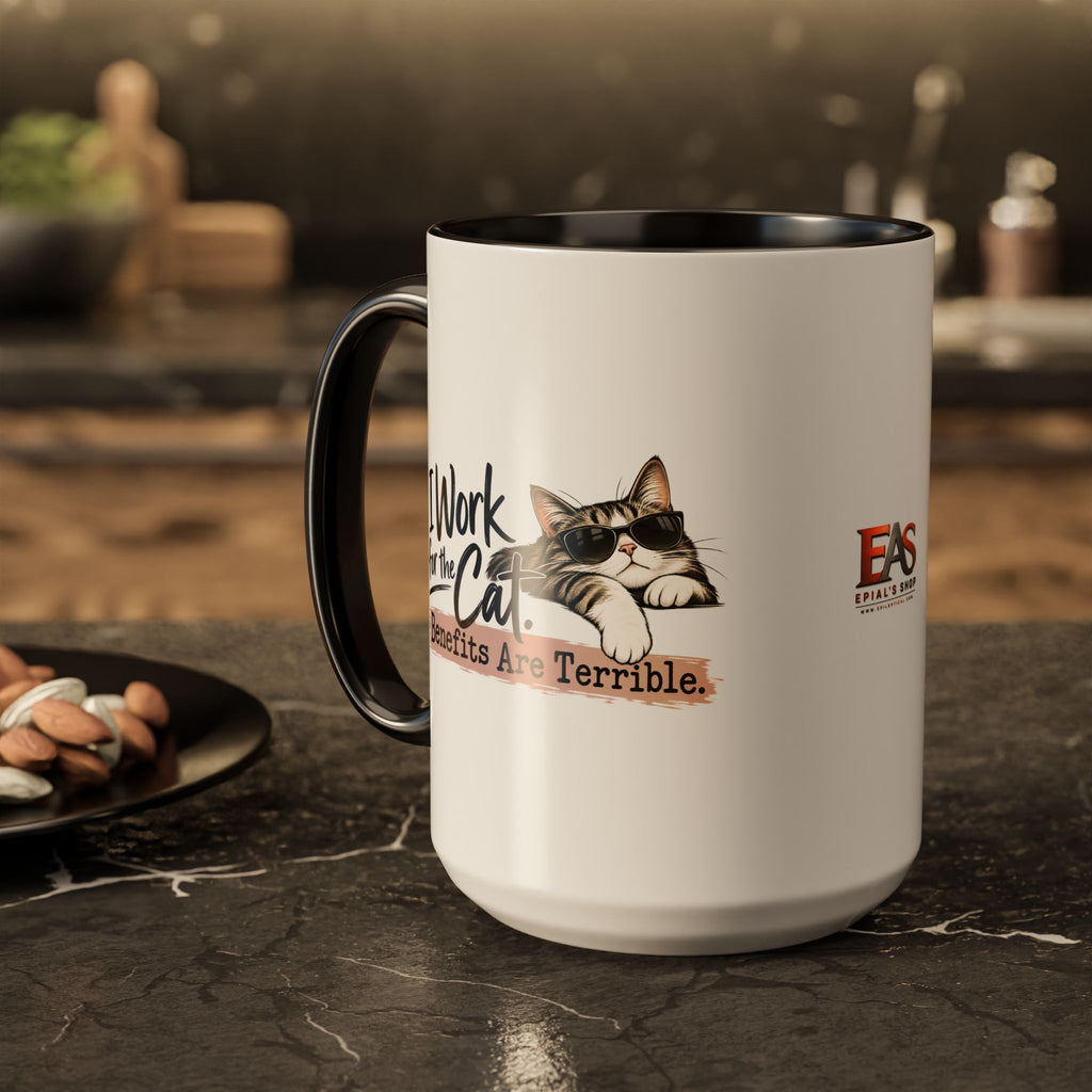 I Work for the Cat Coffee Mug | Funny Cat Lover Ceramic Mug (11oz/15oz)