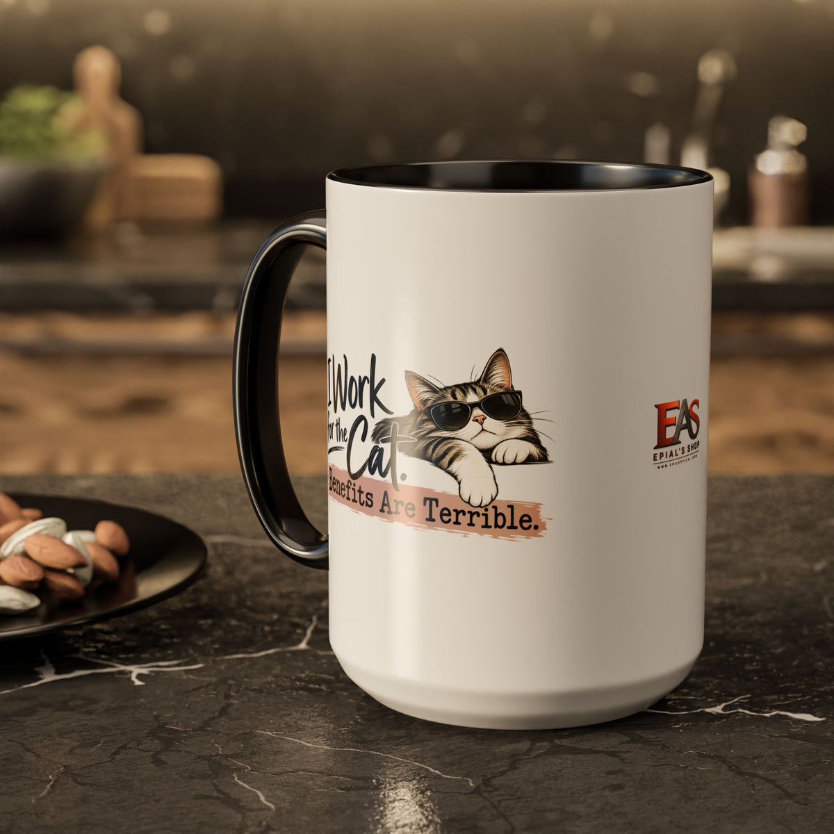 I Work for the Cat Coffee Mug | Funny Cat Lover Ceramic Mug (11oz/15oz)