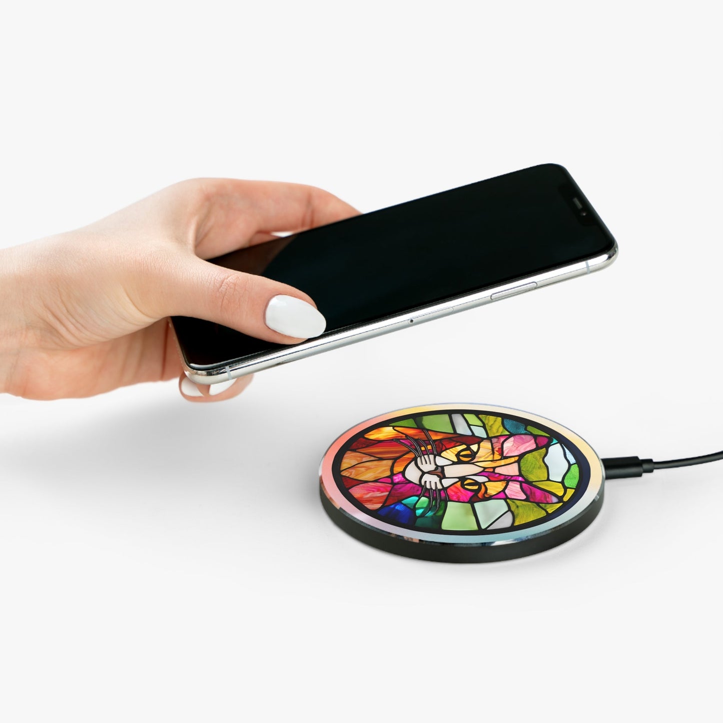 Stained Glass Cat Wireless Charger - Fast Charging Pad for Cat Lovers Printify